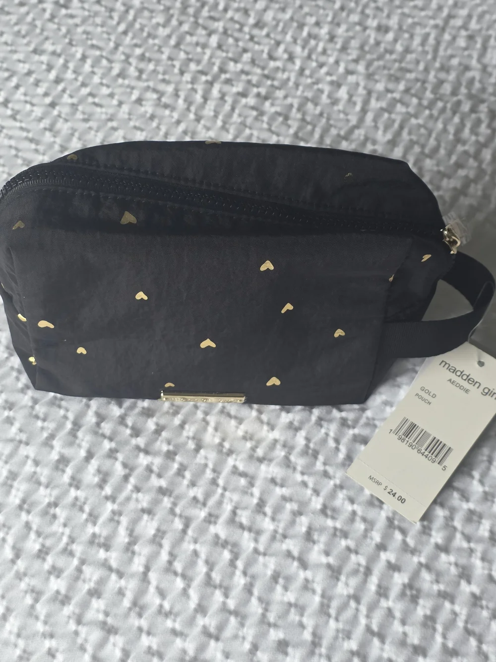 Madden Girl Black Makeup Pouch with Gold Heart Print
